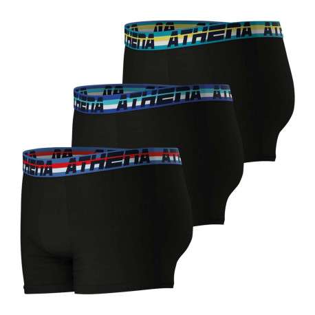 Lot de 3 boxers en coton noirs unis et à taille élastiquée brodée et de couleur - Image 3