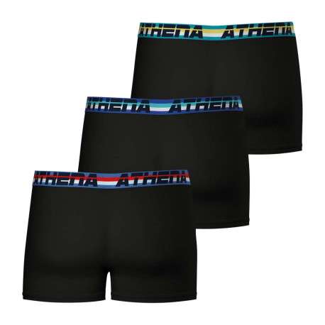 Lot de 3 boxers en coton noirs unis et à taille élastiquée brodée et de couleur - Image 4