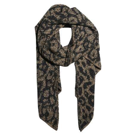 Écharpe à coupe longue avec des tâches noires effet léopard sur fond beige