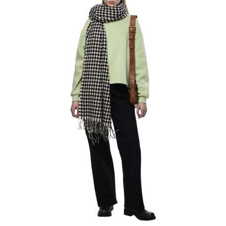 Écharpe longue bicolore en damier noir et blanc et effilée aux extrémités - Image 2