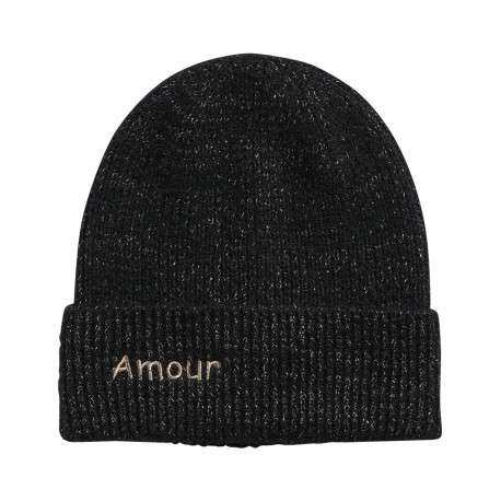 Bonnet à revers noir en lurex argenté et brodé ""Amour"" à l'avant