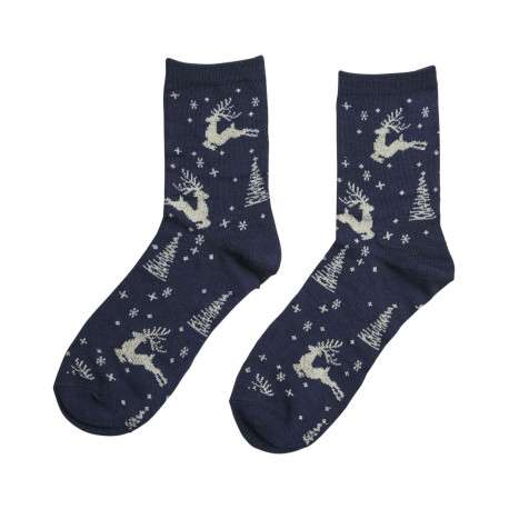 Chaussettes marine imprimées sur le thème hivernal et avec une coupe haute