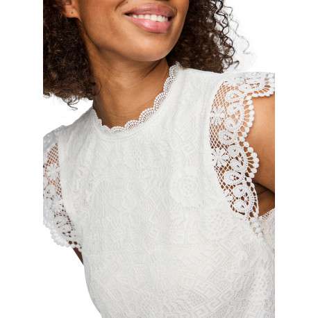 T-shirt blanc uni en dentelle avec une coupe droite et un col rond - Image 4