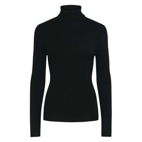 Pull col roulé noir uni avec une coupe près du corps et des manches longues