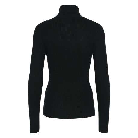 Pull col roulé noir uni avec une coupe près du corps et des manches longues - Image 2