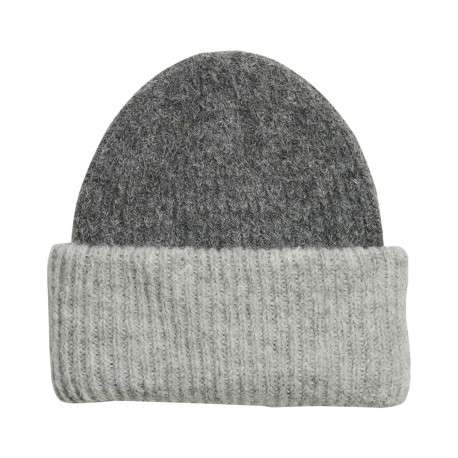 Bonnet bicolore anthracite et gris à revers et en maille côtelé