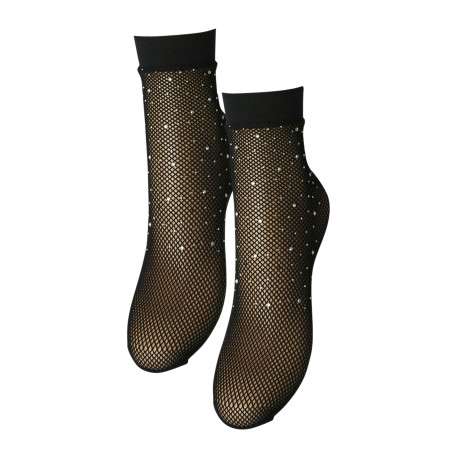Chaussettes à coupe haute en toile noire et à strass argentés