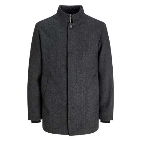 Manteau en laine mélangée anthracite chiné à coupe droite et col montant