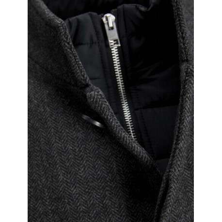 Manteau en laine mélangée anthracite chiné à coupe droite et col montant - Image 3