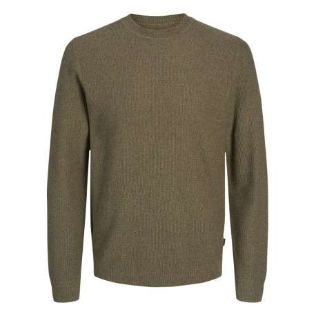 Pull en coton kaki chiné avec une coupe droite et un col rond