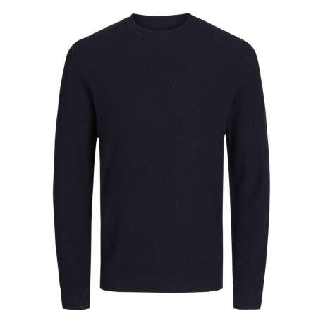 Pull en coton marine uni avec une coupe droite et un col rond
