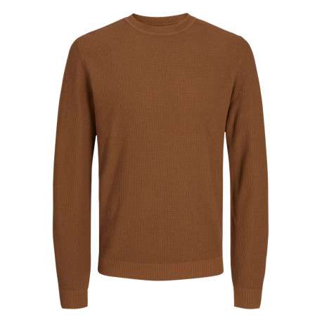 Pull en coton camel uni effet texturée avec une coupe droite et un col rond