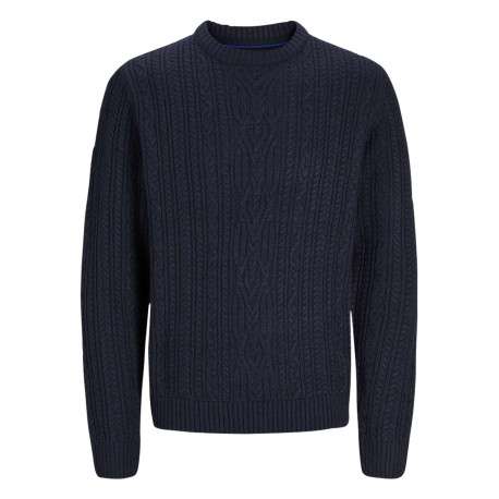 Pull marine en maille torsadée à col rond et à manches longues