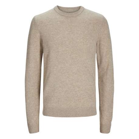 Pull en laine d'agneau beige chiné avec une coupe droite et un col rond