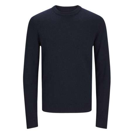 Pull en laine d'agneau marine uni avec une coupe droite et un col rond