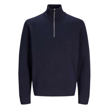 Pull en coton biologique mélangé marine uni à coupe droite et col camionneur
