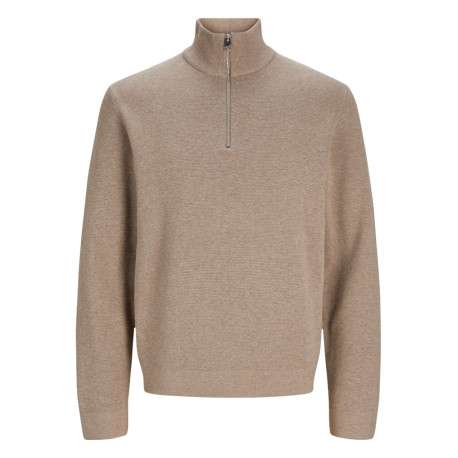 Pull en coton biologique mélangé beige chiné à coupe droite et col camionneur