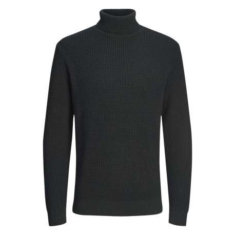 Pull en coton biologique noir en maille gaufrée à coupe droite et col roulé