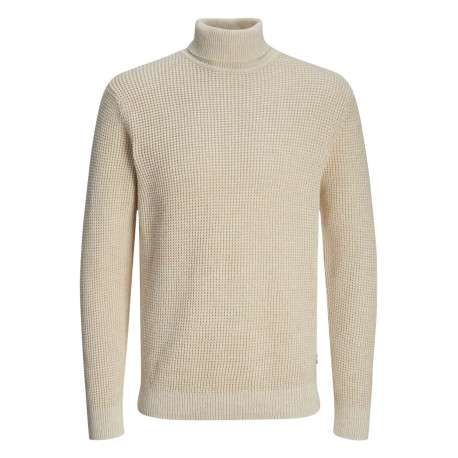 Pull en coton biologique beige en maille gaufrée à coupe droite et col roulé