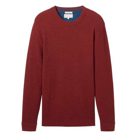 Pull en coton bordeaux uni avec une coupe droite et un col rond