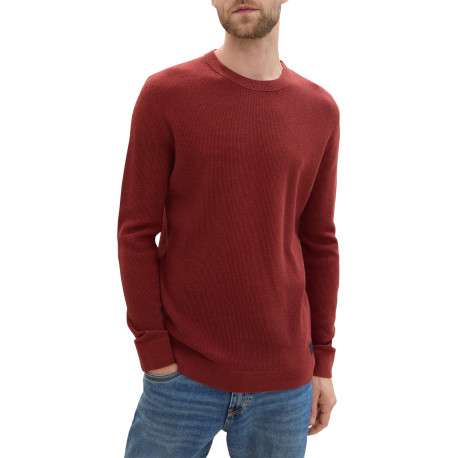 Pull en coton bordeaux uni avec une coupe droite et un col rond - Image 2