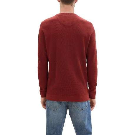 Pull en coton bordeaux uni avec une coupe droite et un col rond - Image 3