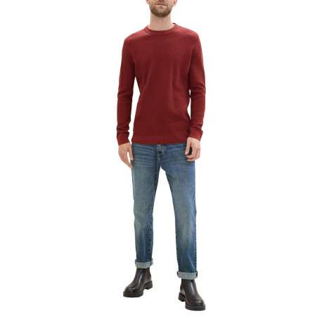 Pull en coton bordeaux uni avec une coupe droite et un col rond - Image 4