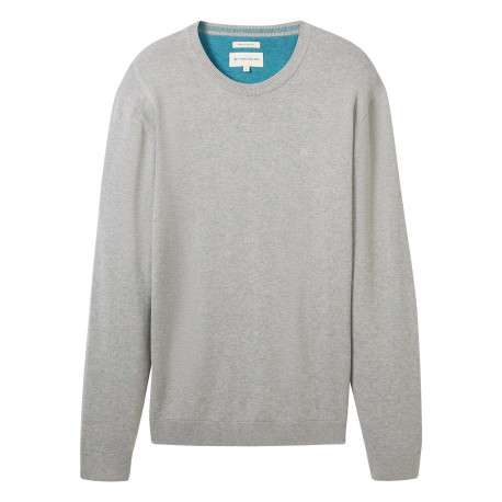 Pull en coton gris uni avec une coupe droite un col rond et logo brodé