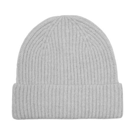 Bonnet gris clair chaud côtelé et chiné avec un revers large