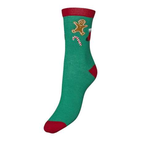 Chaussettes vertes hautes avec haut en bord-côte et imprimé noël