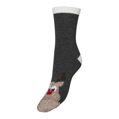 Chaussettes anthracite avec imprimé rennes et une coupe haute