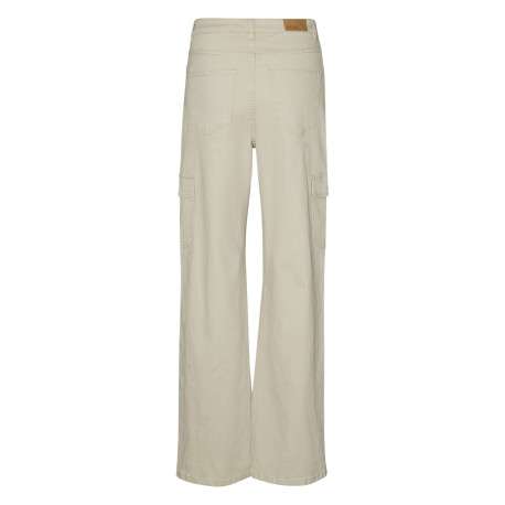 Pantalon cargo en coton écru uni avec une coupe droite large et une taille haute - Image 2