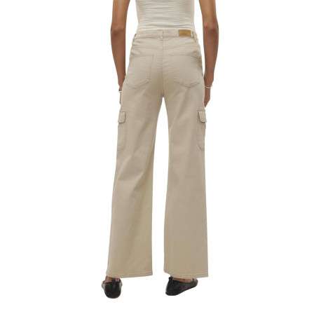Pantalon cargo en coton écru uni avec une coupe droite large et une taille haute - Image 5