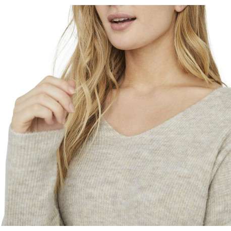 Pull écru en maille chiné doux avec une coupe droite et un col v - Image 2