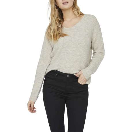 Pull écru en maille chiné doux avec une coupe droite et un col v - Image 3