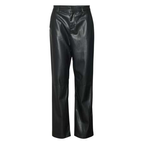 Pantalon en simili cuir noir uni avec une coupe droite et une taille mi-haute