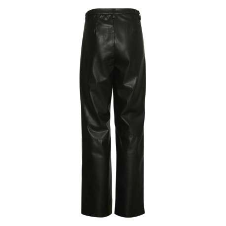 Pantalon en simili cuir noir uni avec une coupe droite et une taille mi-haute - Image 2
