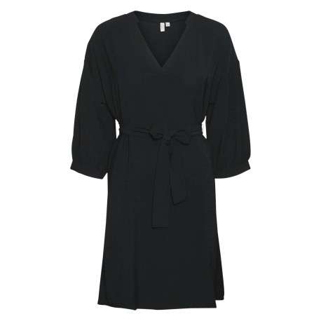 Robe courte noire unie à coupe droite fluide avec des manches 3/4