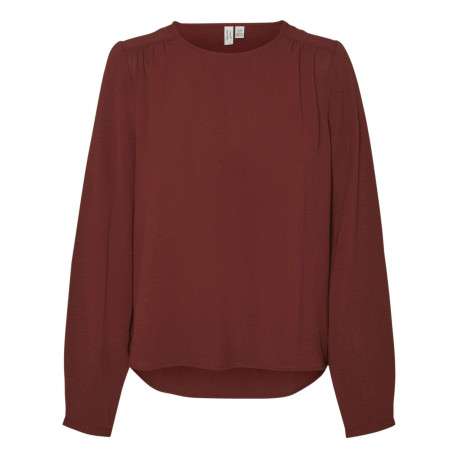 Top rouge brique uni à coupe droite et à col rond avec des manches longues