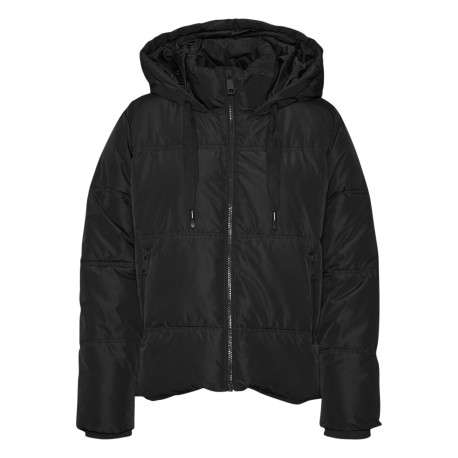 Doudoune à capuche noire matelassée avec une coupe large et un col montant