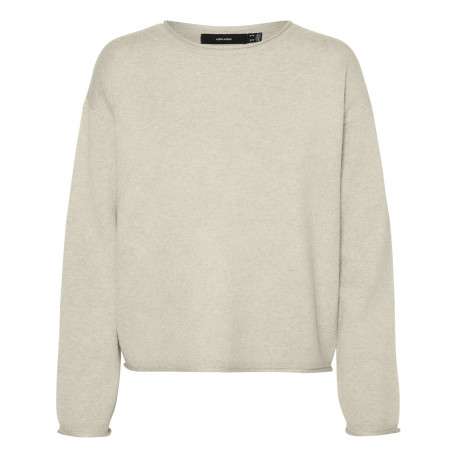 Pull écru uni avec une coupe droite et un col rond large replié