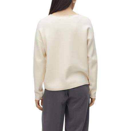 Pull écru uni avec une coupe droite et un col rond large replié - Image 2