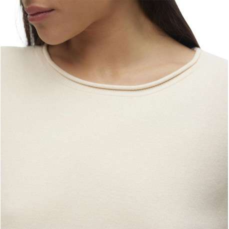 Pull écru uni avec une coupe droite et un col rond large replié - Image 3