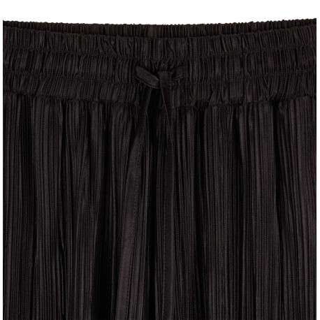 Pantalon noir uni avec une coupe large et un lien de serrage à la taille - Image 4