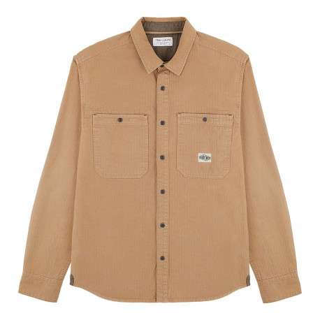 Chemise en coton beige unie à coupe droite et un col français