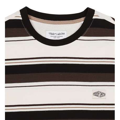 T-shirt en coton noir uni avec une coupe droite et des rayures à l'horizontal - Image 4
