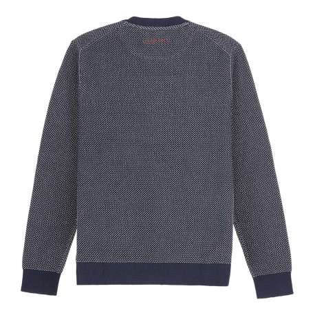 Pull en coton marine uni avec une coupe droite et un col rond - Image 5
