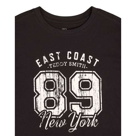 T-shirt en coton noir uni avec une coupe droite et un col rond
