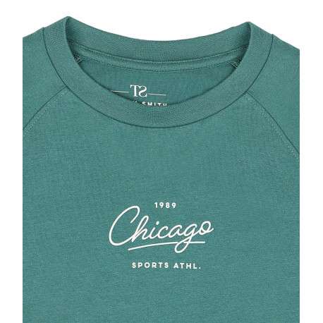 T-shirt en coton vert uni avec une coupe droite et nom iconique - Image 4
