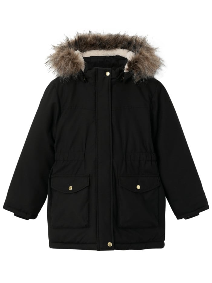 Manteau noir mi-long uni...